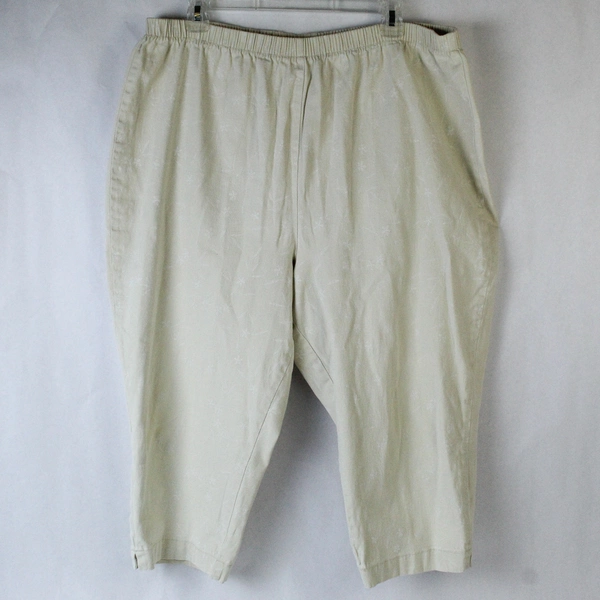 Denim & Co Capri Cropped Pants Women's Plus Size 2X Cream Floral Elastic Waist