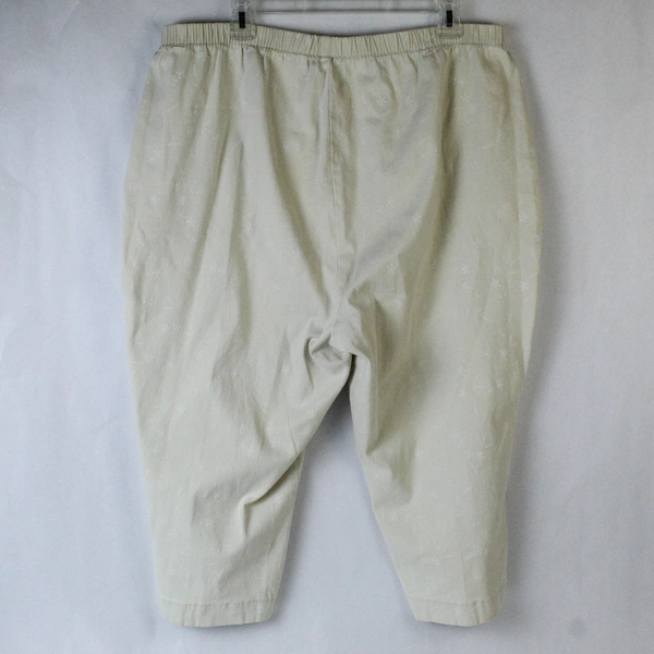 Denim & Co Capri Cropped Pants Women's Plus Size 2X Cream Floral Elastic Waist