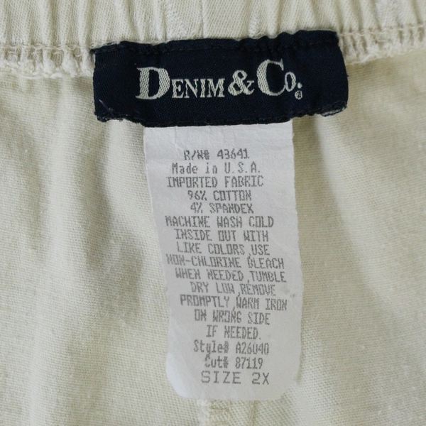 Denim & Co Capri Cropped Pants Women's Plus Size 2X Cream Floral Elastic Waist