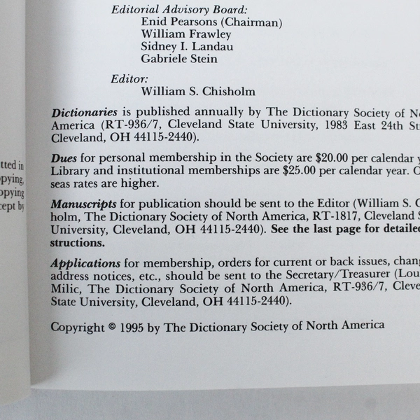 Dictionaries Journal of The Dictionary Society North America Number 16 1995 PB