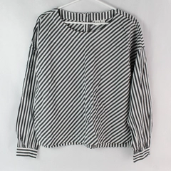 Gap Black White Striped Cotton Blouse Top Women's Size Small 1/4 Button Back NWT