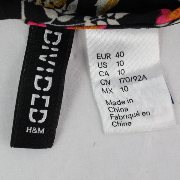 H&M Divided Long Bell Sleeve Black Floral Dress Women's Size 10 Button Up Back