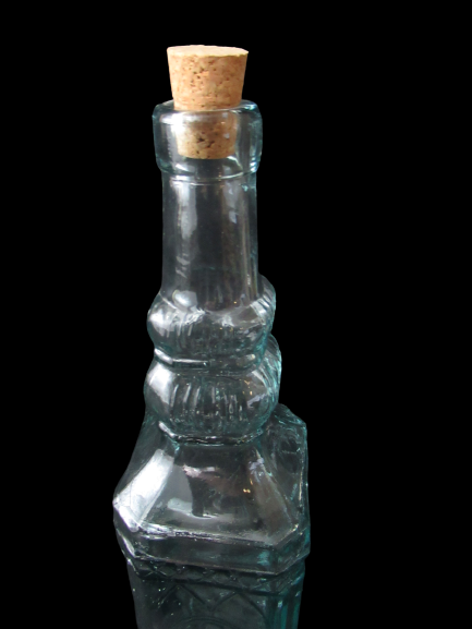 Vintage Embossed Glass Decanter Made In Spain Blue Tint Cork Stopper