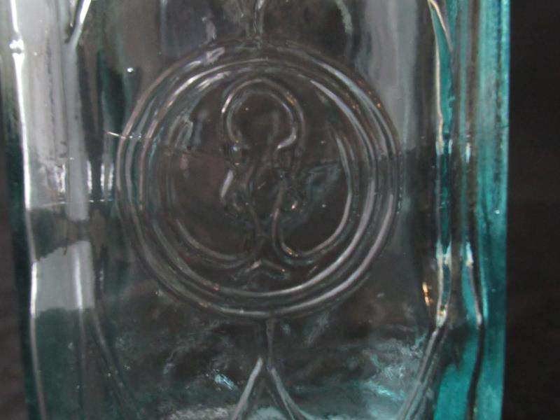 Vintage Embossed Glass Decanter Made In Spain Blue Tint Cork Stopper