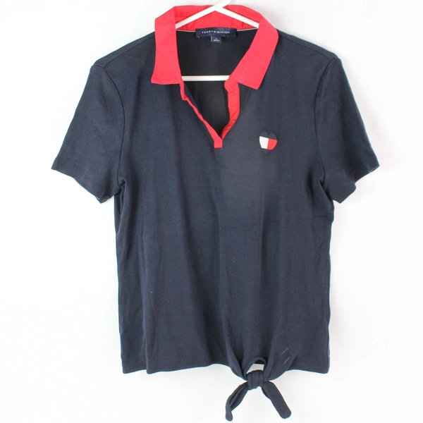 Tommy Hilfiger Women's Size M Short Sleeve Polo Navy Red Embroidered Heart