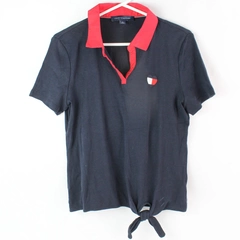 Tommy Hilfiger Women's Size M Short Sleeve Polo Navy Red Embroidered Heart