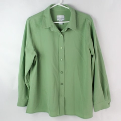 The Tog Shop Petites Long Sleeve Button Up Shirt Blouse Green Women's Size PL