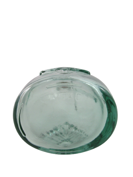 Green Tinted Embossed Bottle With Handle And Cork Stopper Made In Canada