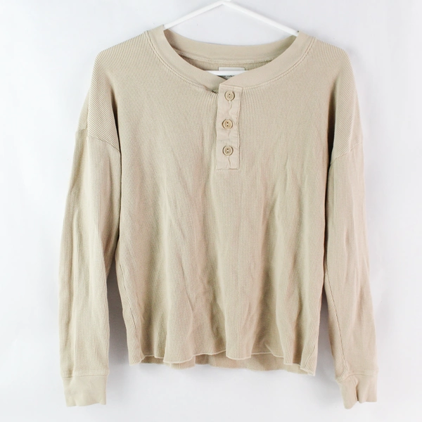 Mate Beige 1/4 Button Long-Sleeved Shirt Women's Size XS