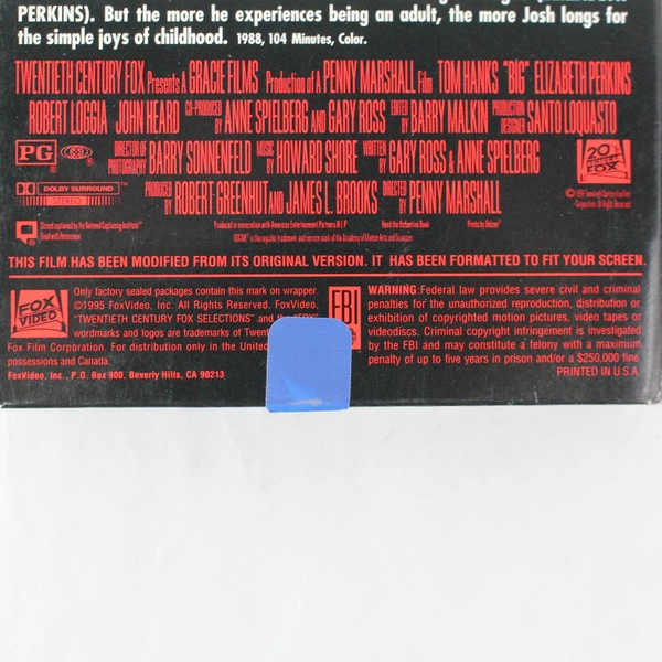 Big VHS Tape 1995 Movie Tom Hanks Rated PG