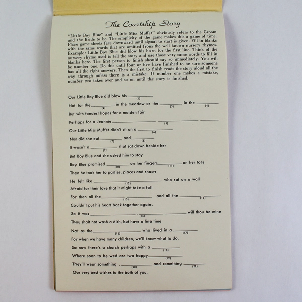 Vintage 1954 Art Emboss Bridal Shower Party Games Booklet Pre-Owned