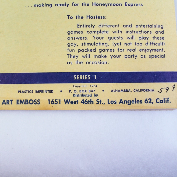 Vintage 1954 Art Emboss Bridal Shower Party Games Booklet Pre-Owned