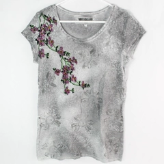 Art Studio Produce Gray Flower Print T-Shirt Women's Size Medium