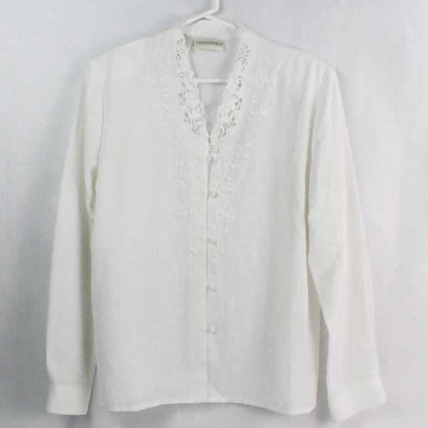 Vintage Christie & Jill White Long-Sleeved Shoulder Pad Blouse Women's Size 10
