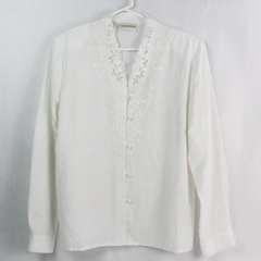 Vintage Christie & Jill White Long-Sleeved Shoulder Pad Blouse Women's Size 10