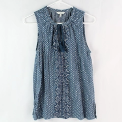 Lucky Brand Blue Patterned Sleeveless Top with Tassels Women's Size Small