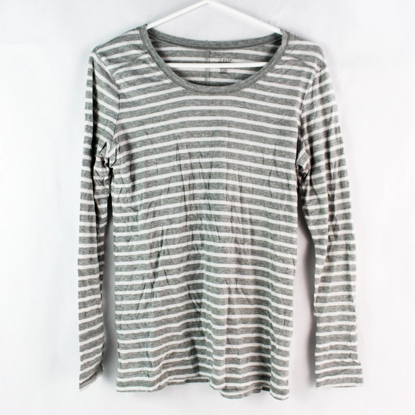 A New Approach White and Gray Striped Long-Sleeve Shirt Women's Medium