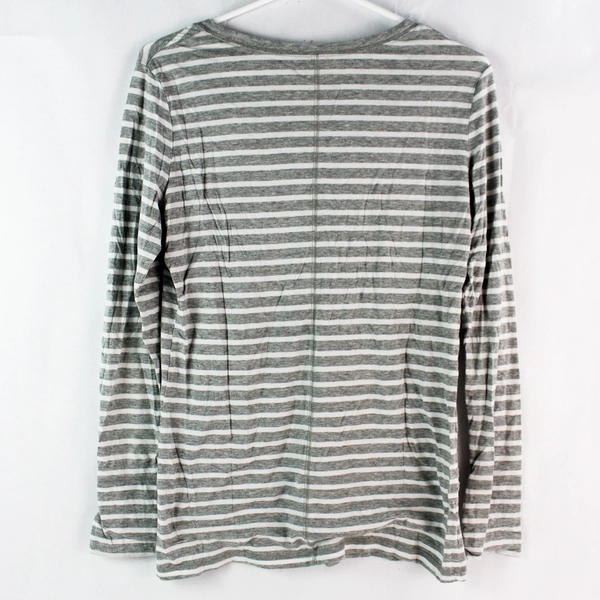 A New Approach White and Gray Striped Long-Sleeve Shirt Women's Medium