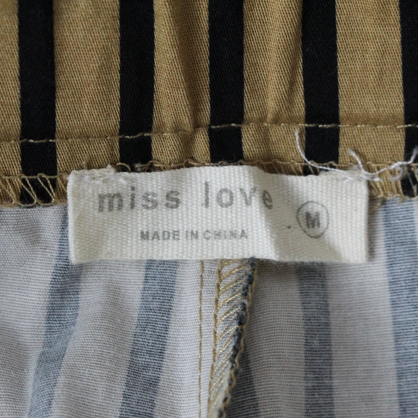 Miss Love Gold and Black Striped High Rise Pants Women's Size M Elastic Waist