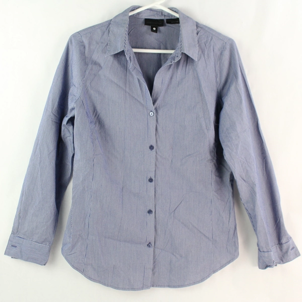 Worthington Blue Pinstripe Long-Sleeve Button-Up Stretch Blouse Women's Size 8