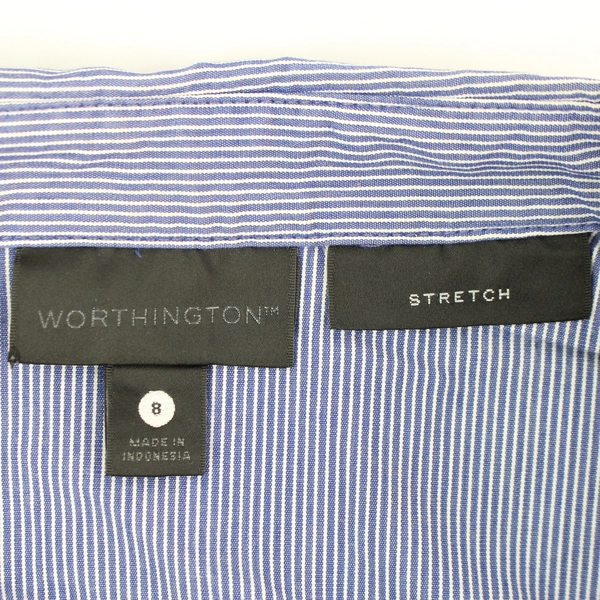 Worthington Blue Pinstripe Long-Sleeve Button-Up Stretch Blouse Women's Size 8
