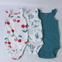 Lot of 3 Carter's Infant Girls Size 12 Month Summer Clothes White Fish Cherries