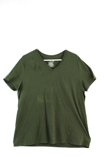 Time And Tru Green Cotton Blend V-Neck T-Shirt Women's Size XXL