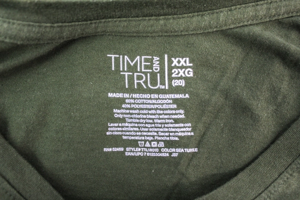 Time And Tru Green Cotton Blend V-Neck T-Shirt Women's Size XXL