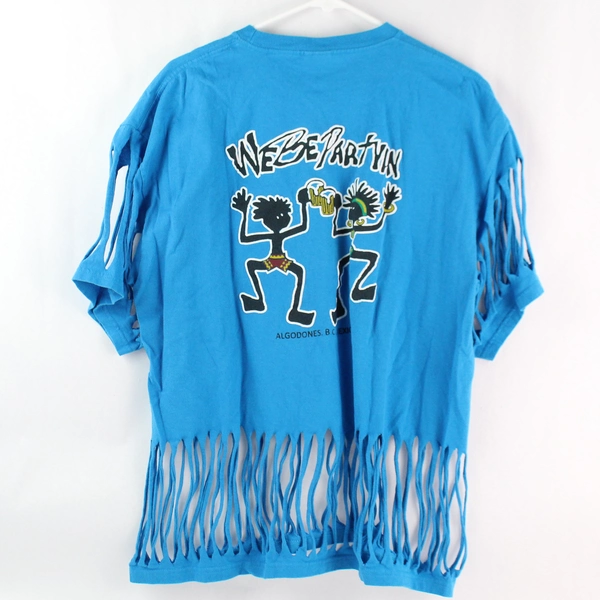 Yazbek We Be Partyin Algodones Blue Distressed Cotton T-Shirt Adult Size XL