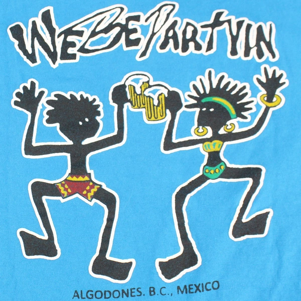 Yazbek We Be Partyin Algodones Blue Distressed Cotton T-Shirt Adult Size XL