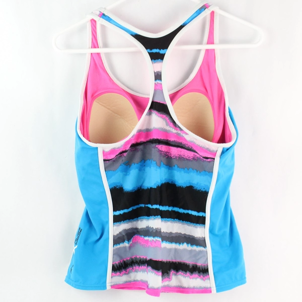 ZeroXposure Pink and Blue Striped Tankini Swimsuit Top Women's Size 12