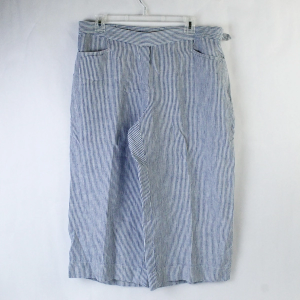 J Jill Love Linen Cropped Pants Women's Size L Navy Blue White Pin Stripes
