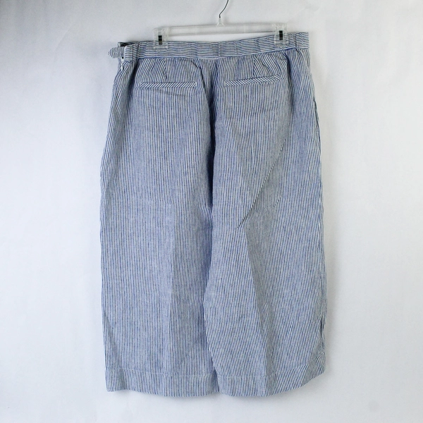 J Jill Love Linen Cropped Pants Women's Size L Navy Blue White Pin Stripes