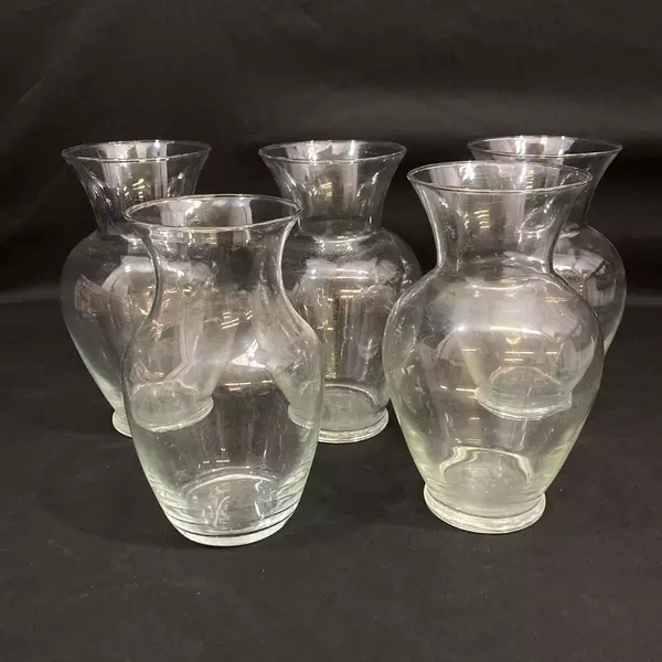 Lot of 5 Clear Glass Flower Vases 9 Inch Tall Home Decoration Centerpiece Crafts