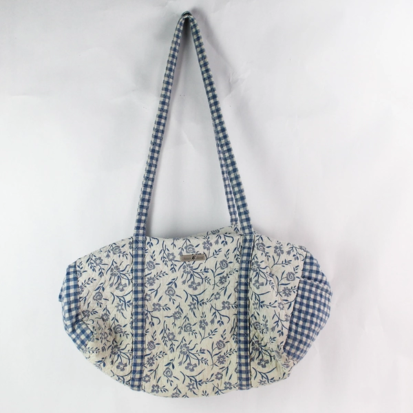 Isabella's Journey Blue and White Women's Quilted Duffle Bag with Attached Purse