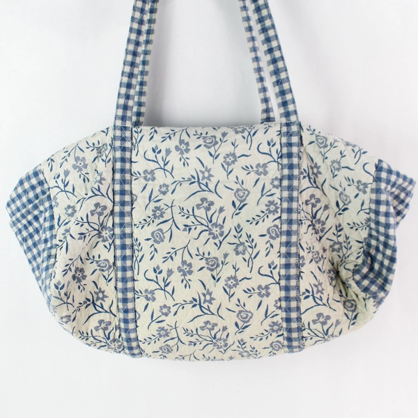 Isabella's Journey Blue and White Women's Quilted Duffle Bag with Attached Purse