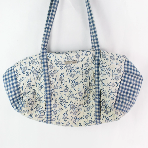Isabella's Journey Blue and White Women's Quilted Duffle Bag with Attached Purse