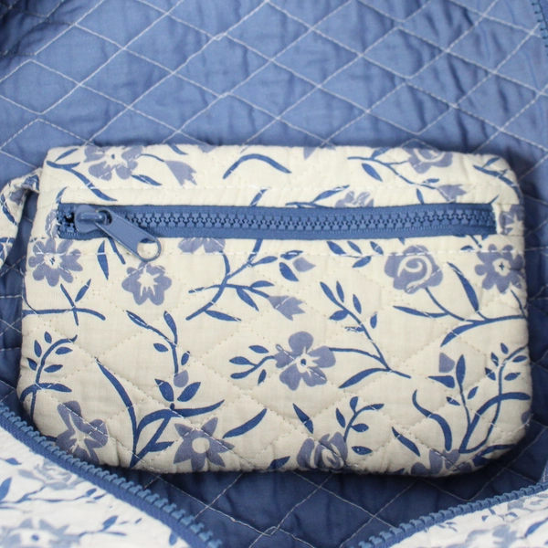 Isabella's Journey Blue and White Women's Quilted Duffle Bag with Attached Purse