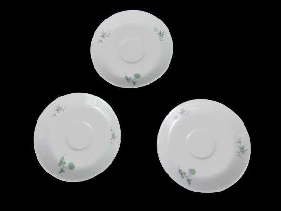 Lot of 3 Vintage Mitterteich Green Ming Platinum Trim Cups And Saucers