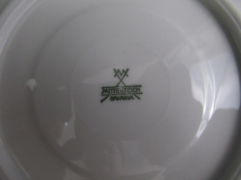 Lot of 3 Vintage Mitterteich Green Ming Platinum Trim Cups And Saucers