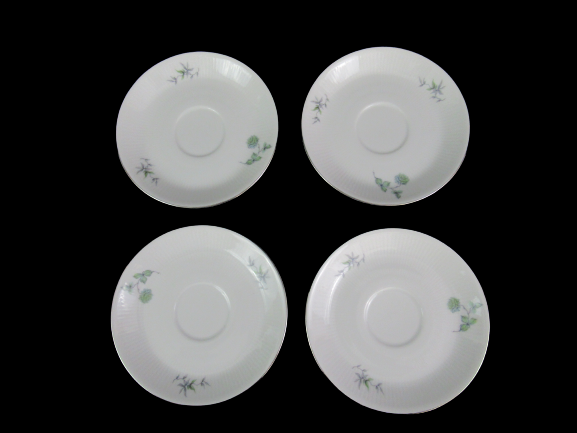 3 Vintage Mitterteich Green Ming Platinum Trim Cups And 4 Saucers