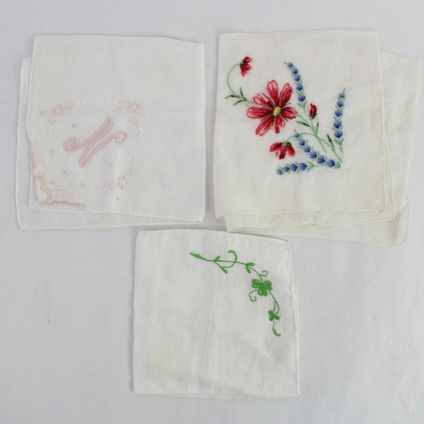 Lot of 12 Vintage Embroidered and Lace Handkerchiefs Stained DIY Fabric Cutters