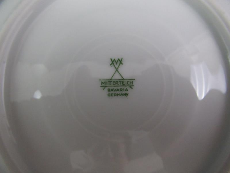 3 Vintage Mitterteich Green Ming Platinum Trim Cups And 4 Saucers