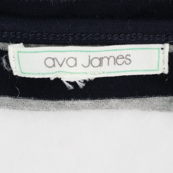 Ava James Navy Blue and Gray Striped T-Shirt with Pockets Women's Large