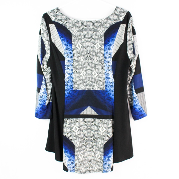 Style & Co. Black White and Blue Patterned Bedazzled Blouse Women's Size Medium