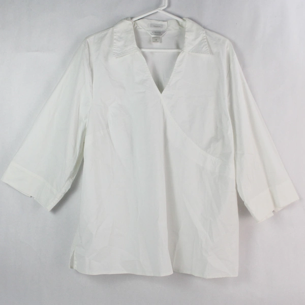 C.J. Banks by Christopher & Banks White 3/4-Sleeve V-Neck Shirt Women's 1X