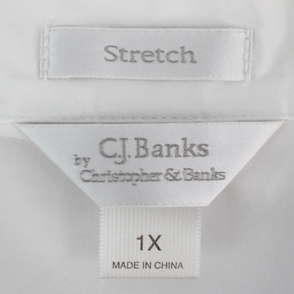 C.J. Banks by Christopher & Banks White 3/4-Sleeve V-Neck Shirt Women's 1X