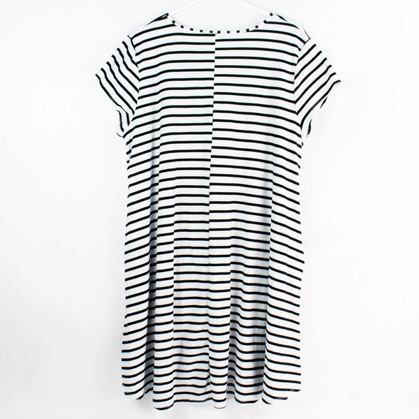Vibe Sportswear Black and White Striped Knee Length T-Shirt Dress Women's 2X