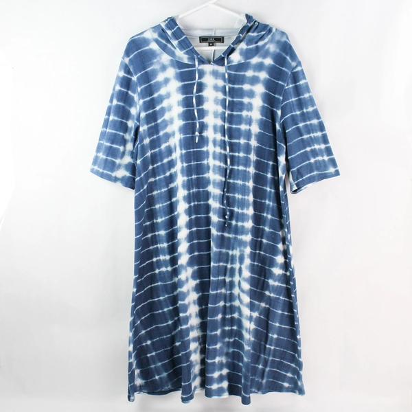 Vibe Sportswear Blue Tie Die Patterned Hooded T-shirt Dress Women's 2X