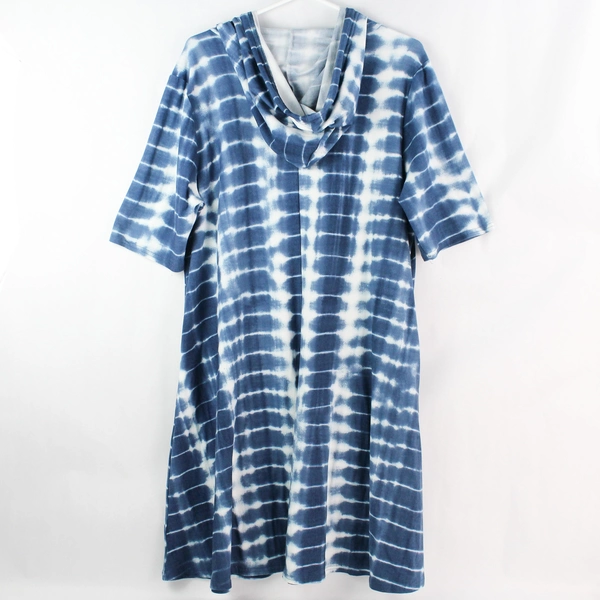 Vibe Sportswear Blue Tie Die Patterned Hooded T-shirt Dress Women's 2X